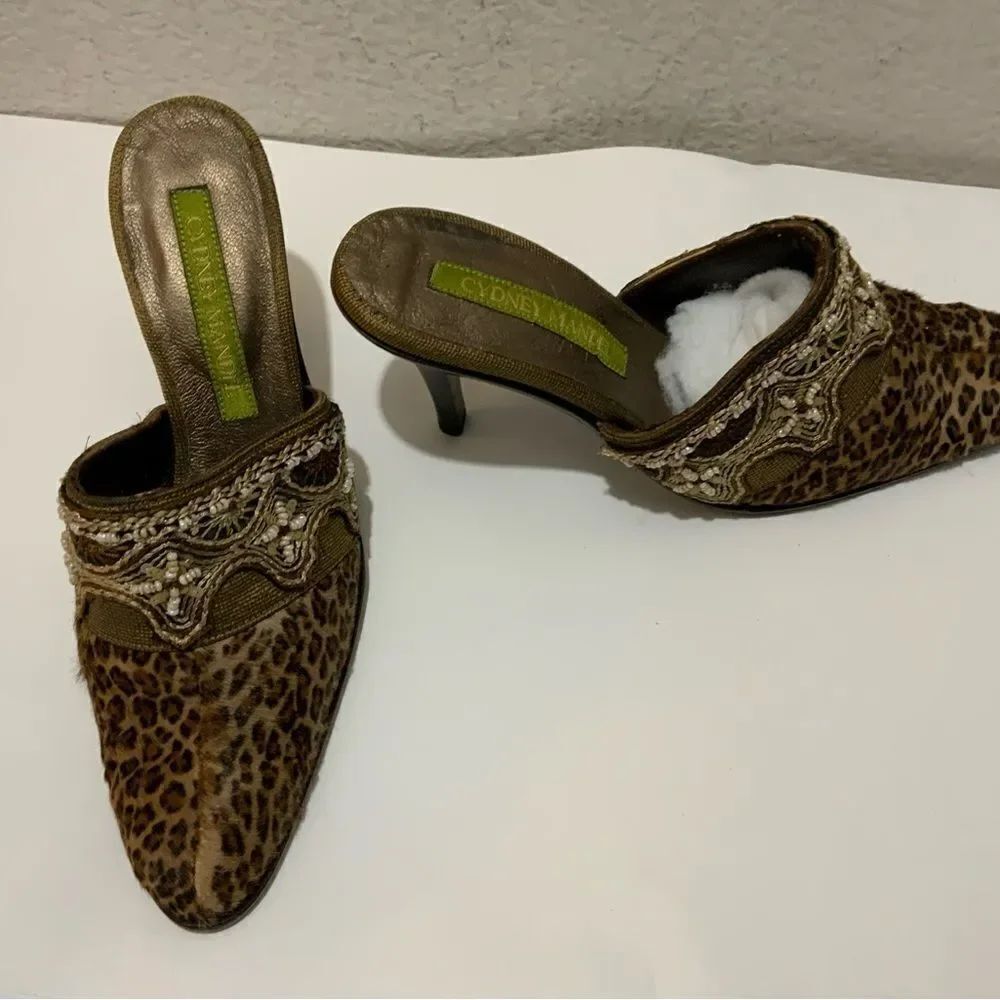 Cydney Mandel Handmade Leopard Mules Sz 7 EUC